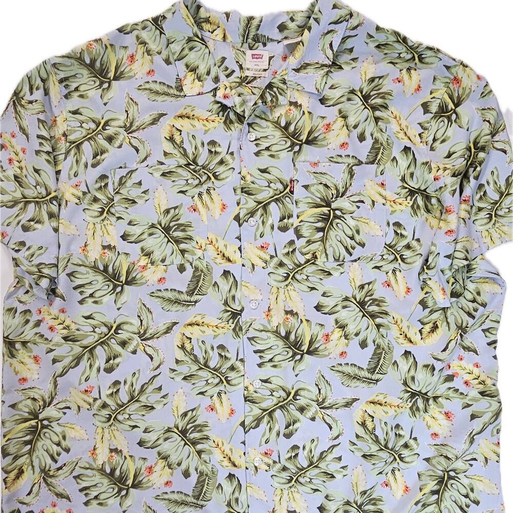 Levis Shirt Mens 2XL Blue Tropical Hawaiian Classic Camper Relaxed Fit Button Up